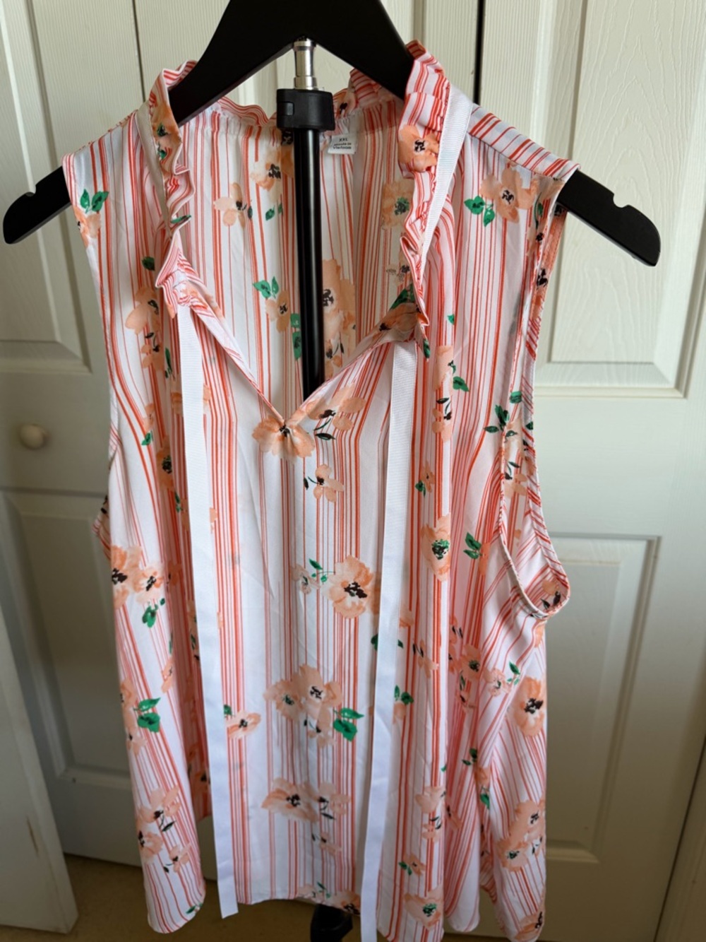 Elle Sleeveless Top in Coral Orange and White Stripes Peach and White